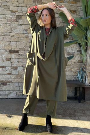 Sola Smart Tech Cowl Cocoon Dress Khaki